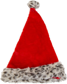 Kerstmuts pluche - luipaard print - voor volwassenen - foute kerstmuts Rood