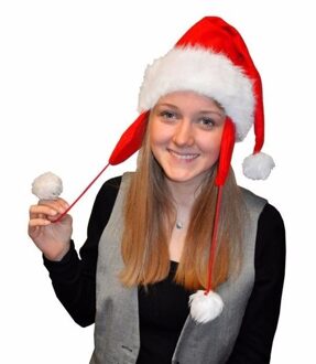 Kerstmuts - pluche - rood - met oorflappen - voor volwassenen - kerstaccessoires?