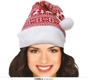 Kerstmuts Rood Gebreid Met Witte Prints Rood - Zalm
