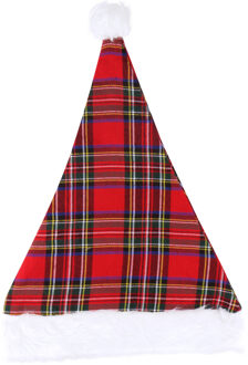 Kerstmuts - rood geruit - 30 x 40 cm - polyester - voor volwassenen