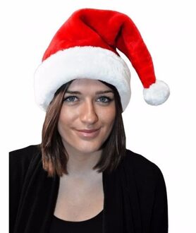 Kerstmuts - rood - pluche - voor volwassenen - 45 x 30 cm - polyester - one size