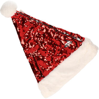 Kerstmuts - rood/zilver - veranderbare pailletten - wrijf pailletten - volwassenen