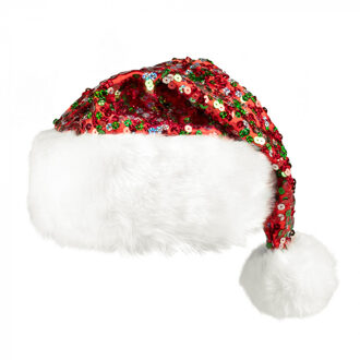 Kerstmuts Sparkling Polyester Rood/wit One-size