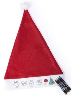 Kerstmuts voor kinderen inkleurbaar inclusief 4 waskrijtjes Rood