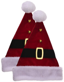 Kerstmutsen - 2x - rood - met riempje - H40 cm - polyester - volwassenen