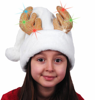 Kerstmutsen - 2x stuks - wit - rendier gewei - verlicht - voor kinderen