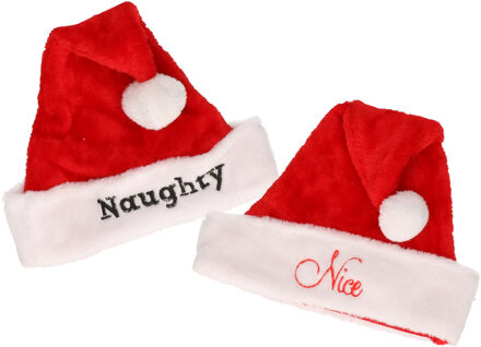 Kerstmutsen set Nice en Naughty voor volwassenen - Kerstmutsen Rood