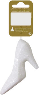 Kerstornament - pump - wit - glitter - 10 cm - kunststof - schoen - hakken - kerstversiering