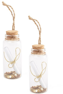 Kerstornamenten flessenpost - 2x st - 7,4 x 3 cm - perkament - flesjes - kersthangers