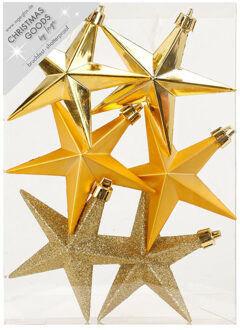 Kerstshangers - 6x - sterren - goud - 10 cm - kerstversiering