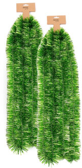 Kerstslinger - 2x - groen - folie - 270 cm x 7,5 cm - lametta - kerstboomslinger - kerstversiering