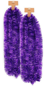 Kerstslinger - 2x - paars - folie - 270 cm x 7,5 cm - lametta - kerstboomslinger