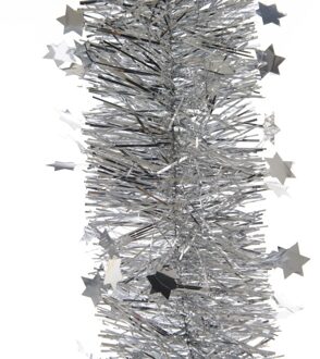 Kerstslinger - 3x - sterren - zilver - 270 x 10 cm - lametta/folie - kerstboomslinger