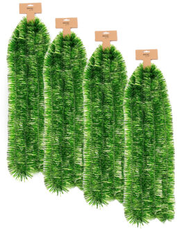 Kerstslinger - 4x - groen - folie - 270 cm x 7,5 cm - lametta - kerstboomslinger - kerstversiering