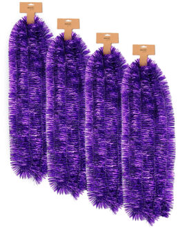 Kerstslinger - 4x - paars - folie - 270 cm x 7,5 cm - lametta - kerstboomslinger