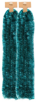 Kerstslingers - 2x - emerald groen - folie - 270 x 5 cm - lametta - kerstboomslinger