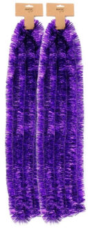 Kerstslingers - 2x - paars - folie - 270 x 5 cm - lametta - kerstboomslinger
