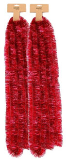 Kerstslingers - 2x - rood - folie - 270 x 5 cm - lametta - kerstboomslingers