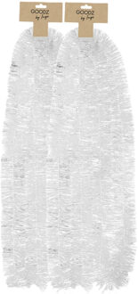 Kerstslingers - 2x - wit - folie - 270 cm x 7,5 cm - lametta - kerstboomslinger