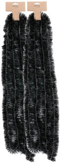 Kerstslingers - 2x - zwart - folie - 270 cm - lametta - kerstboomslinger