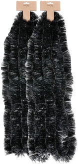 Kerstslingers - 2x - zwart - folie - 270 cm x 7,5 cm - lametta - kerstboomslinger