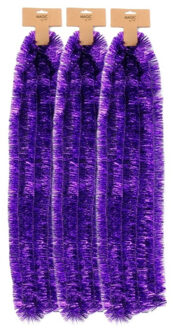 Kerstslingers - 3x - paars - folie - 270 x 5 cm - lametta - kerstboomslinger