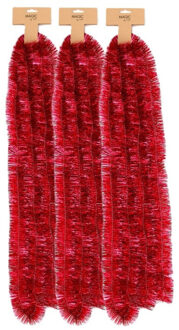 Kerstslingers - 3x - rood - folie - 270 x 5 cm - lametta - kerstboomslingers