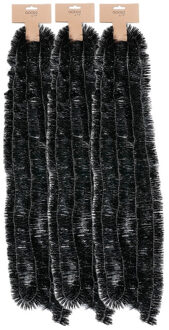 Kerstslingers - 3x - zwart - folie - 270 cm - lametta - kerstboomslinger