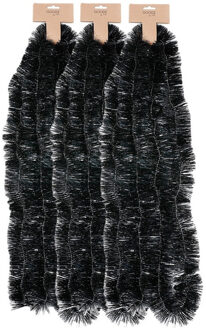 Kerstslingers - 3x - zwart - folie - 270 cm x 7,5 cm - lametta - kerstboomslinger
