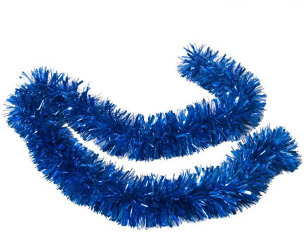 Kerstslingers - glitter blauw - folie lametta - 180 x 12 cm - extra brede slinger/kerstboom versiering - Kerstslingers