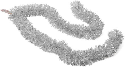 Kerstslingers - glitter zilver - folie - 180 x 7 cm - kerstboom versiering/guirlandes - Kerstslingers Zilverkleurig
