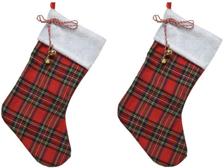 Kerstsok - 4x stuks - rood - ruitjes - 23 x 45 cm - polyester - geruit - kerstversiering