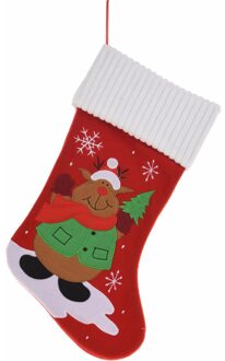 Kerstsok - decoratie - rendier print - 46 cm Multi