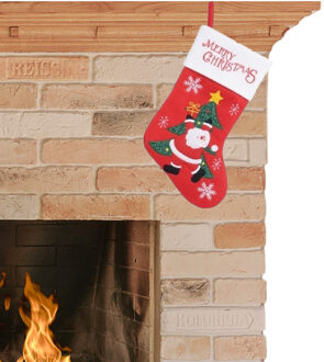 Kerstsok decoratie rood/wit met Kerstman/kerstboom 40 cm