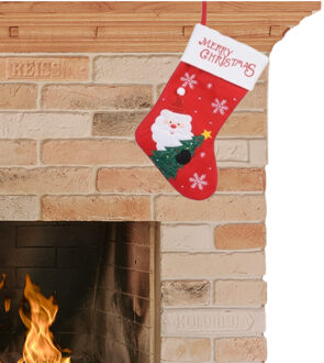 Kerstsok kerstversiering rood/wit met kerstman borduursel 40 cm