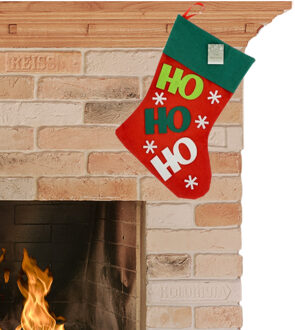 Kerstsok rood/groen Ho Ho Ho 45 cm kerstversiering/kerstdecoratie
