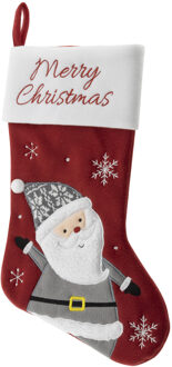 kerstsok - rood - met kerstman - H45 cm - velvet - Merry Christmas