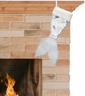 Kerstsok zeemeerminnen staart zilver 45 cm