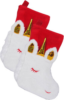 Kerstsokken - 2 stuks - eenhoorn - rood met goud - polyester - 45 cm