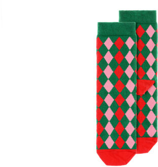 Kerstsokken kind Ruit Rood/Groen Multikleur - Print