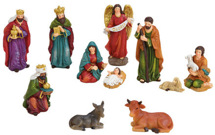 Kerststal figuren - 11-delig - polystone - 3 tot 12 cm