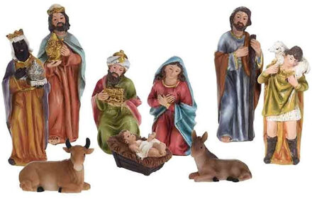 Kerststal figuren - 9-delig - polystone - ca. 13 cm - kerstbeeldjes - Kerststallen Multikleur