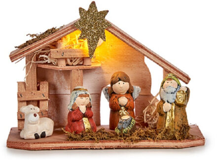 kerststal - met led verlichting - incl. kerstbeelden - 22,5 cm - Kerststallen Multikleur