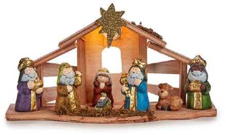 kerststal - met led verlichting - incl. kerstbeelden - 30 cm - Kerststallen Multikleur