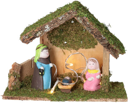 Kerststal voor kinderen - met beeldjes - 23 x 10 x 8 cm - kinder/kinderkamer kerststalletje Multi