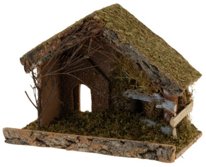 Kerststal - zonder figuren - hout - 32 x 17 x 25 cm - Kerst decoratie/versiering Bruin