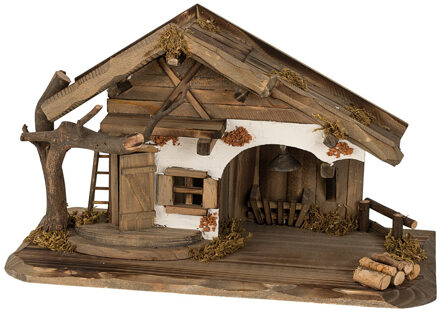 Kerststal - zonder figuren - L22 x B39,5 cm - hout - kerststalletje