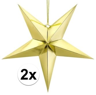 Kerstster - 2x - goud - 70 cm - decoratie ster - karton - lampion - kerstversiering