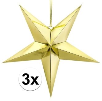 Kerstster - 3x - goud - 45 cm - decoratie ster - karton - lampion - kerstversiering Goudkleurig