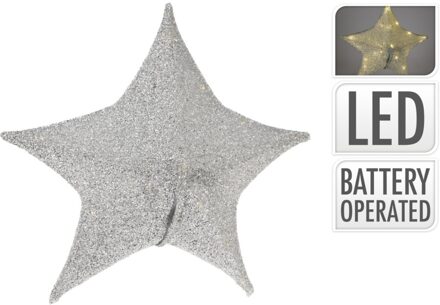 Kerstster 50 Cm 30 Led Stof Zilver